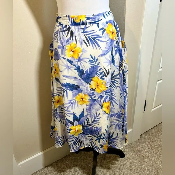 JOA Los Angeles Revolve Hawaiian A Line Skirt in Blue Iris with Pockets Sz S - Picture 6 of 13
